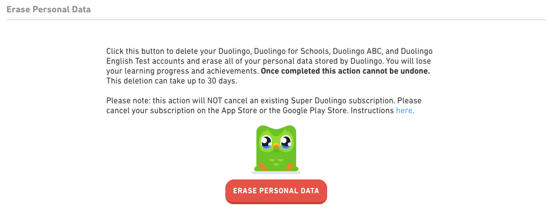 Duolingo: Wait, you want to delete your account?