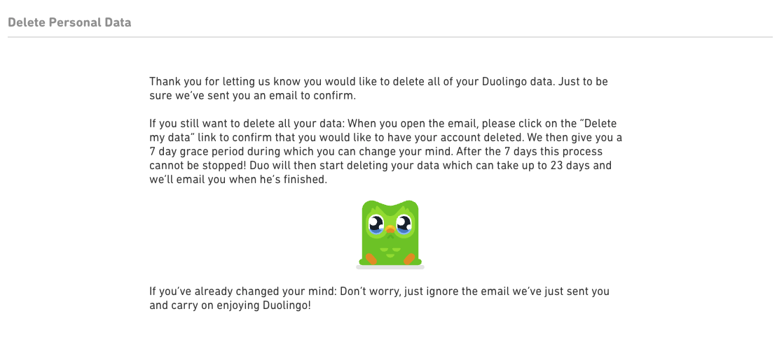Duolingo: Umm, are you sure you want to delete your account?
